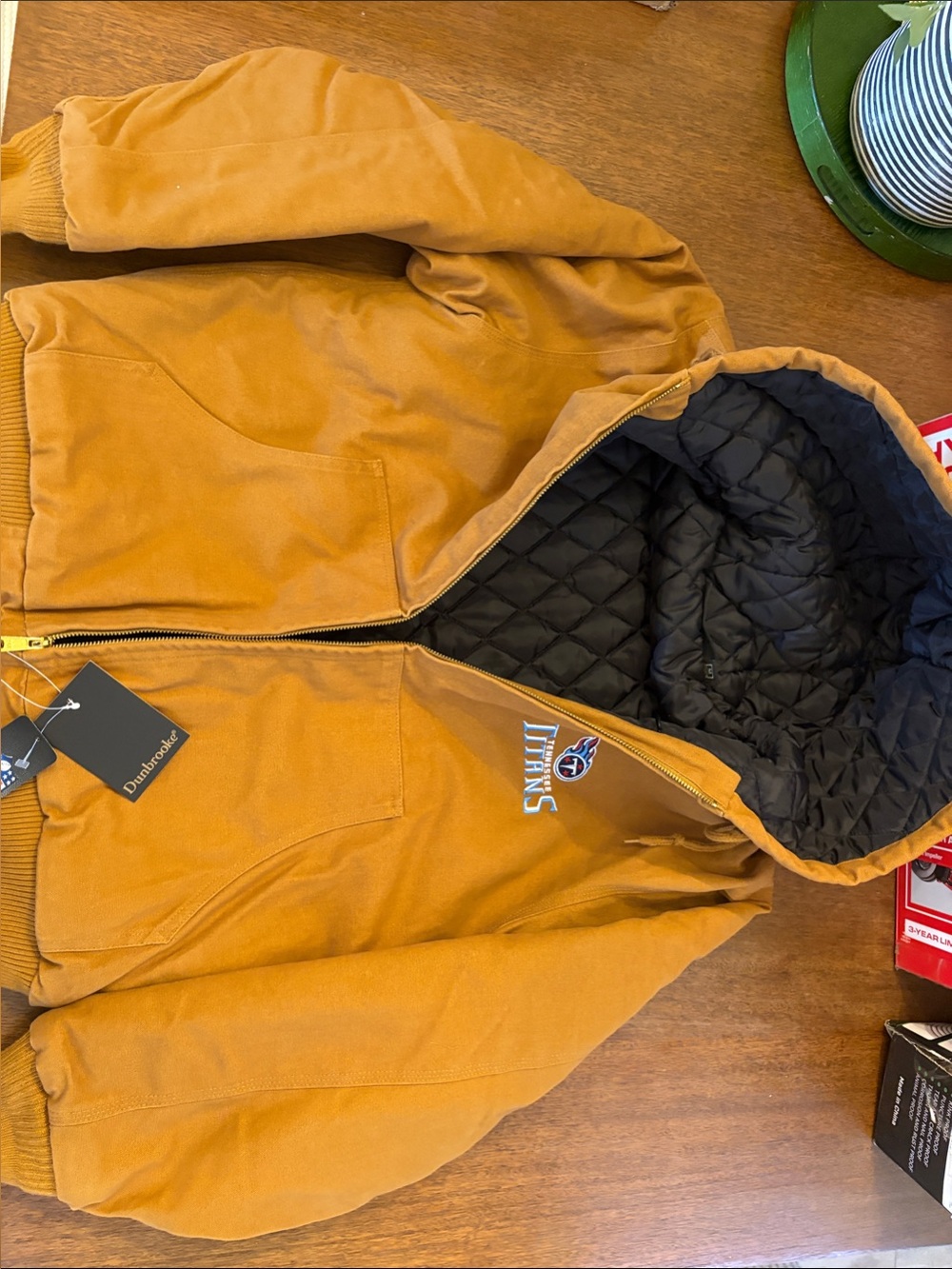 Dunbrooke NFL Tennessee Titans Rust Brown Full‑Zip Quilted Hooded Jacket